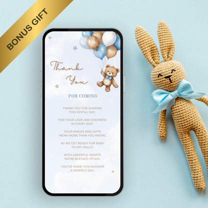 Personalized We Can Bearly Wait digital invite for baby boy shower